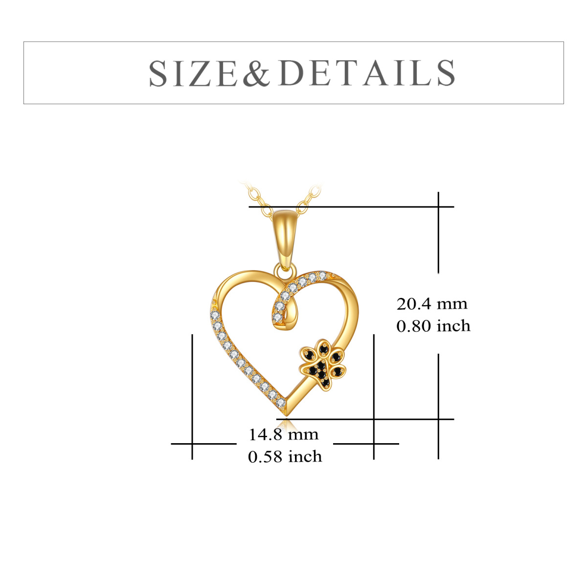 14K Gold Round Zircon Paw & Heart Pendant Necklace-5