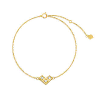 10K Gold Round Zircon Square Charm Bracelet-39