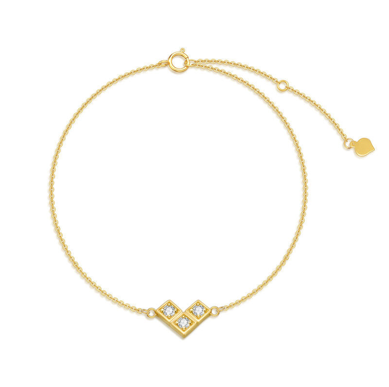 10K Gold Round Zircon Square Charm Bracelet-36
