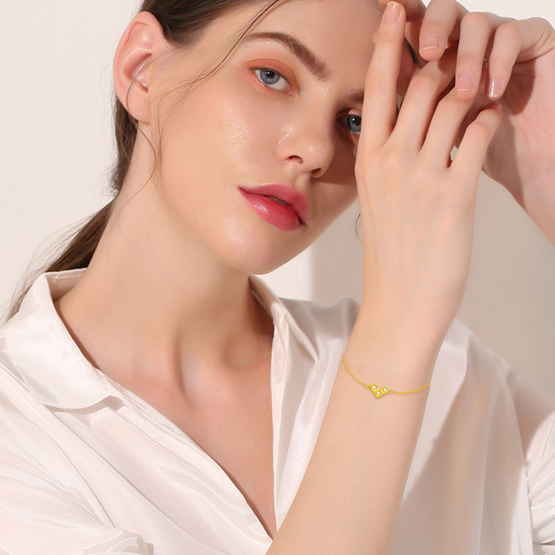 10K Gold Round Zircon Square Charm Bracelet-2