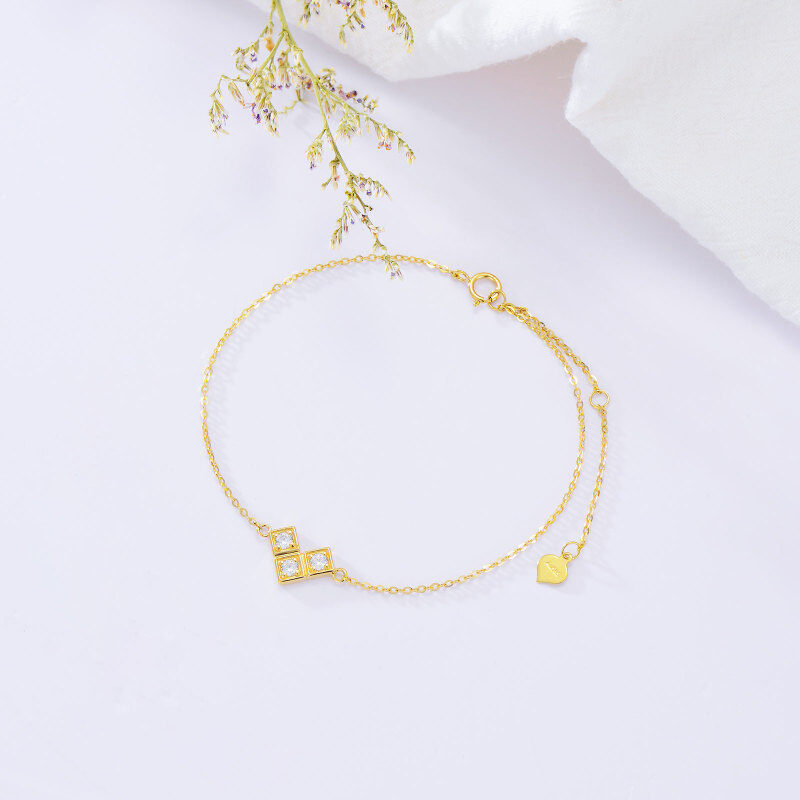10K Gold Round Zircon Square Charm Bracelet-3