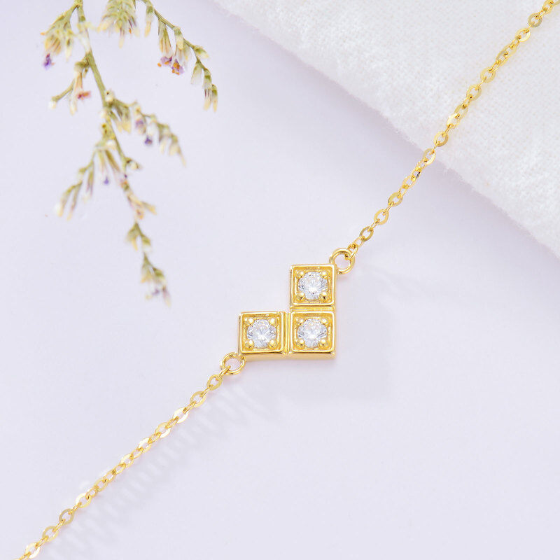 10K Gold Round Zircon Square Charm Bracelet-4