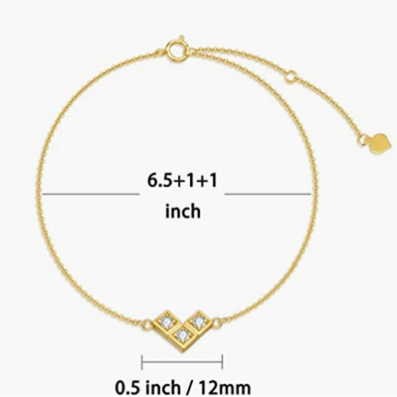 10K Gold Round Zircon Square Charm Bracelet-5