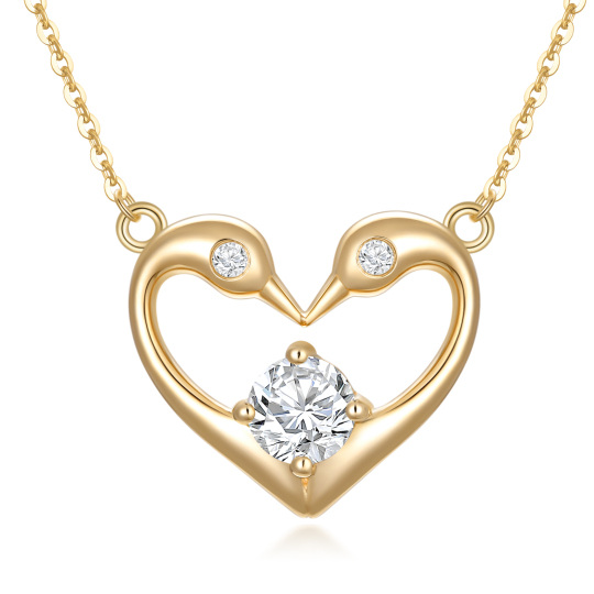 Collar Colgante Cisne y Corazón Circonitas Redondas Oro 14K