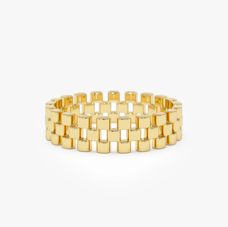 Anillo de oro de 14k con eslabones de 3 filas-1