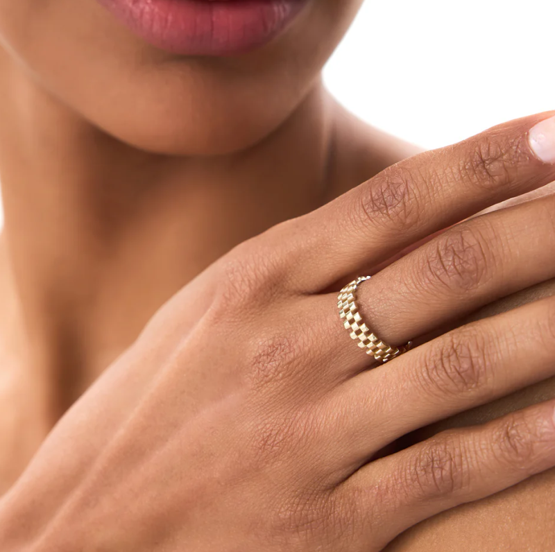 Anillo de oro de 14k con eslabones de 3 filas-2