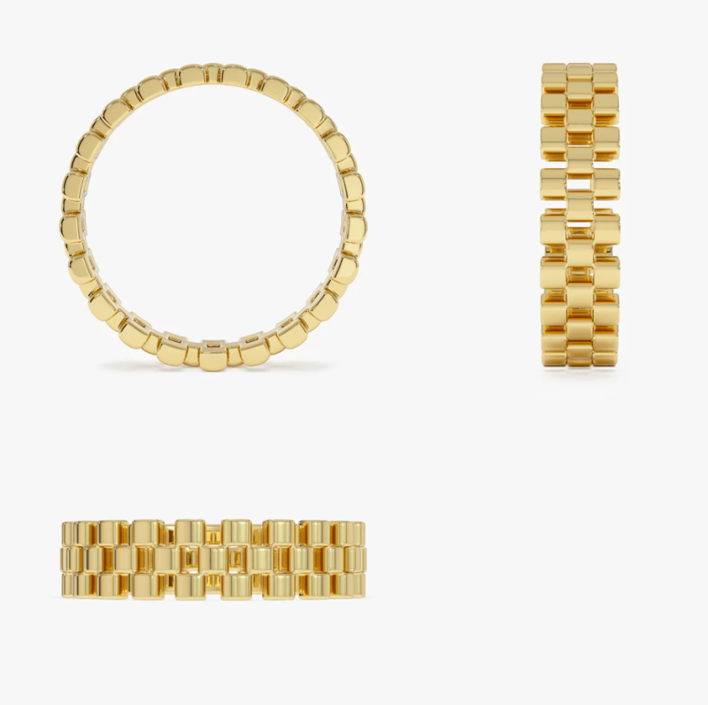 Anillo de oro de 14k con eslabones de 3 filas-4