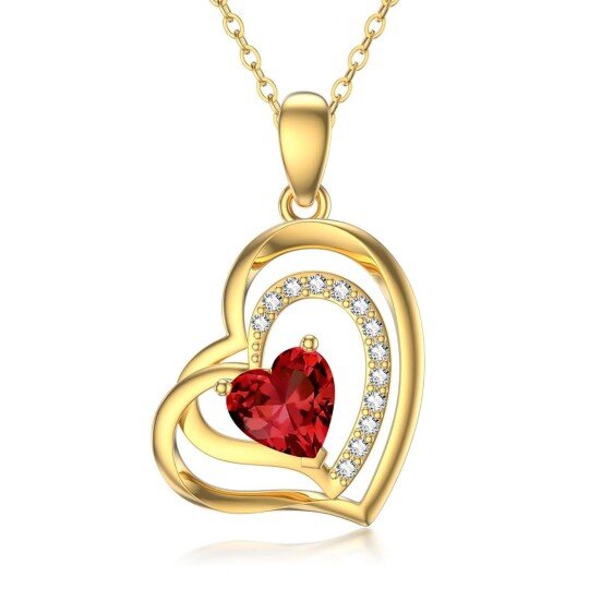 14K Gold Ruby Couple Mother Heart With Heart Pendant Necklace Gemstone Necklaces
