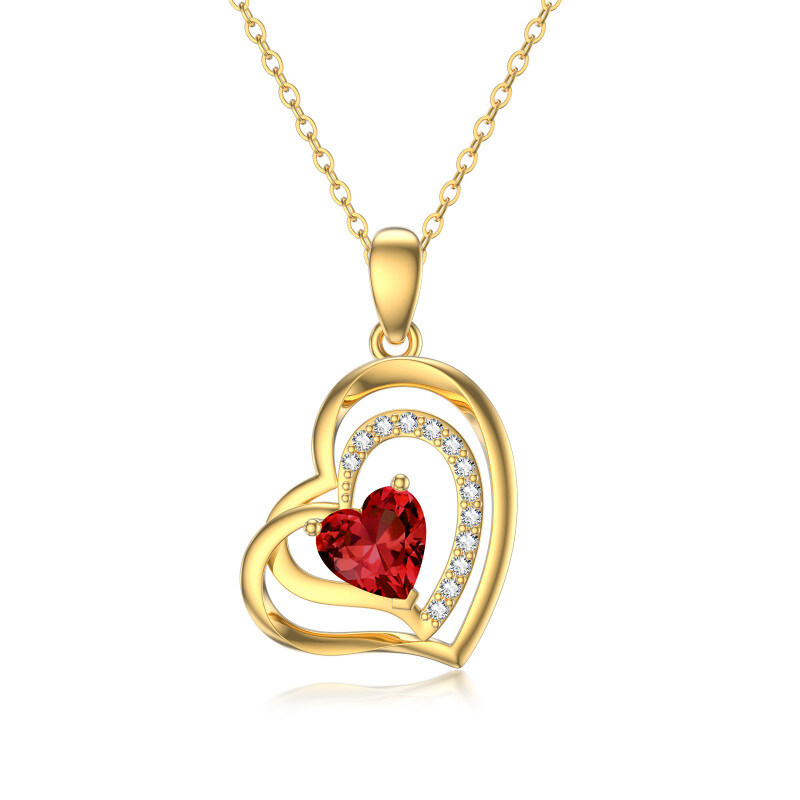10K Gold Ruby Couple Mother Heart With Heart Pendant Necklace Gemstone Necklaces-4