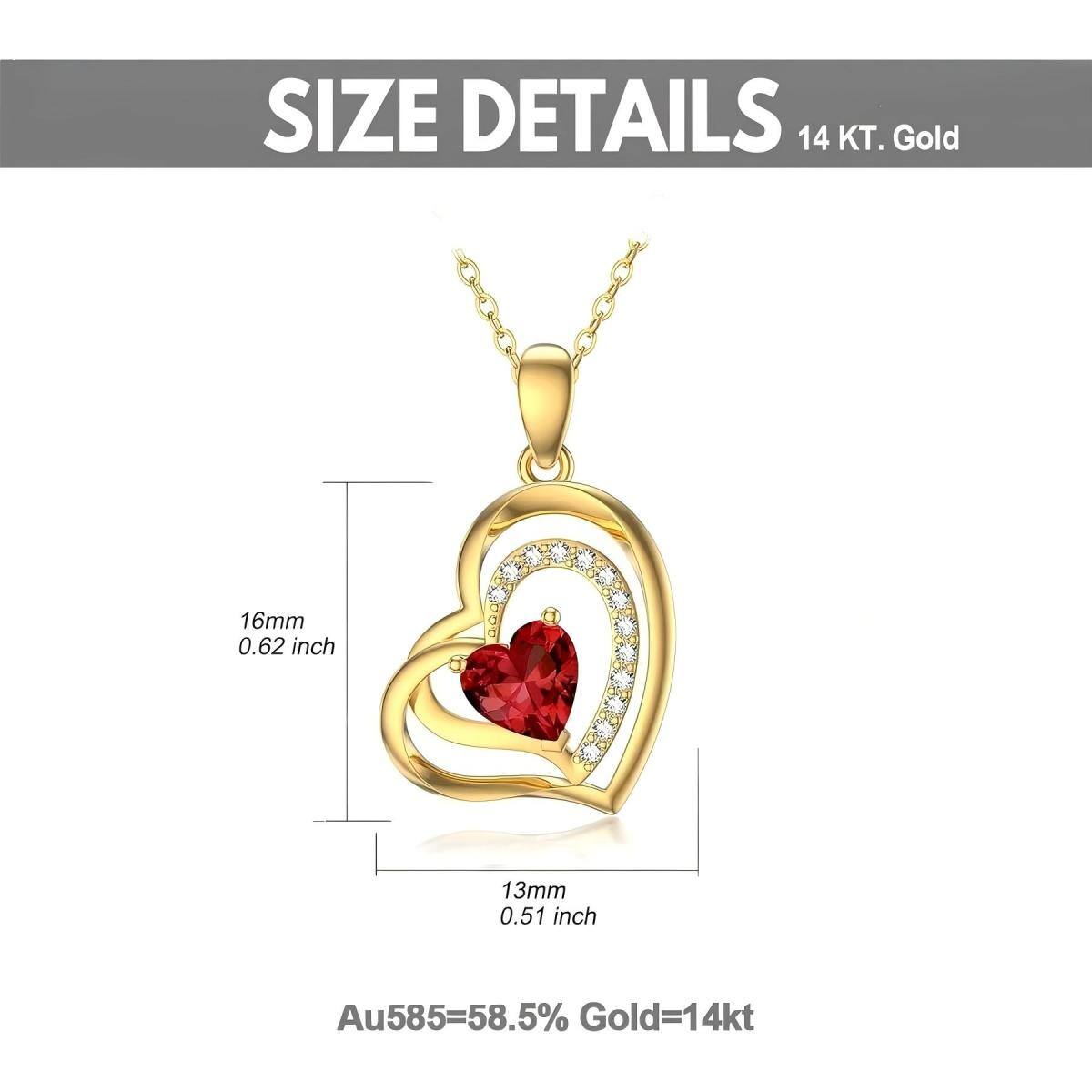 14K Gold Ruby Couple Mother Heart With Heart Pendant Necklace Gemstone Necklaces-4