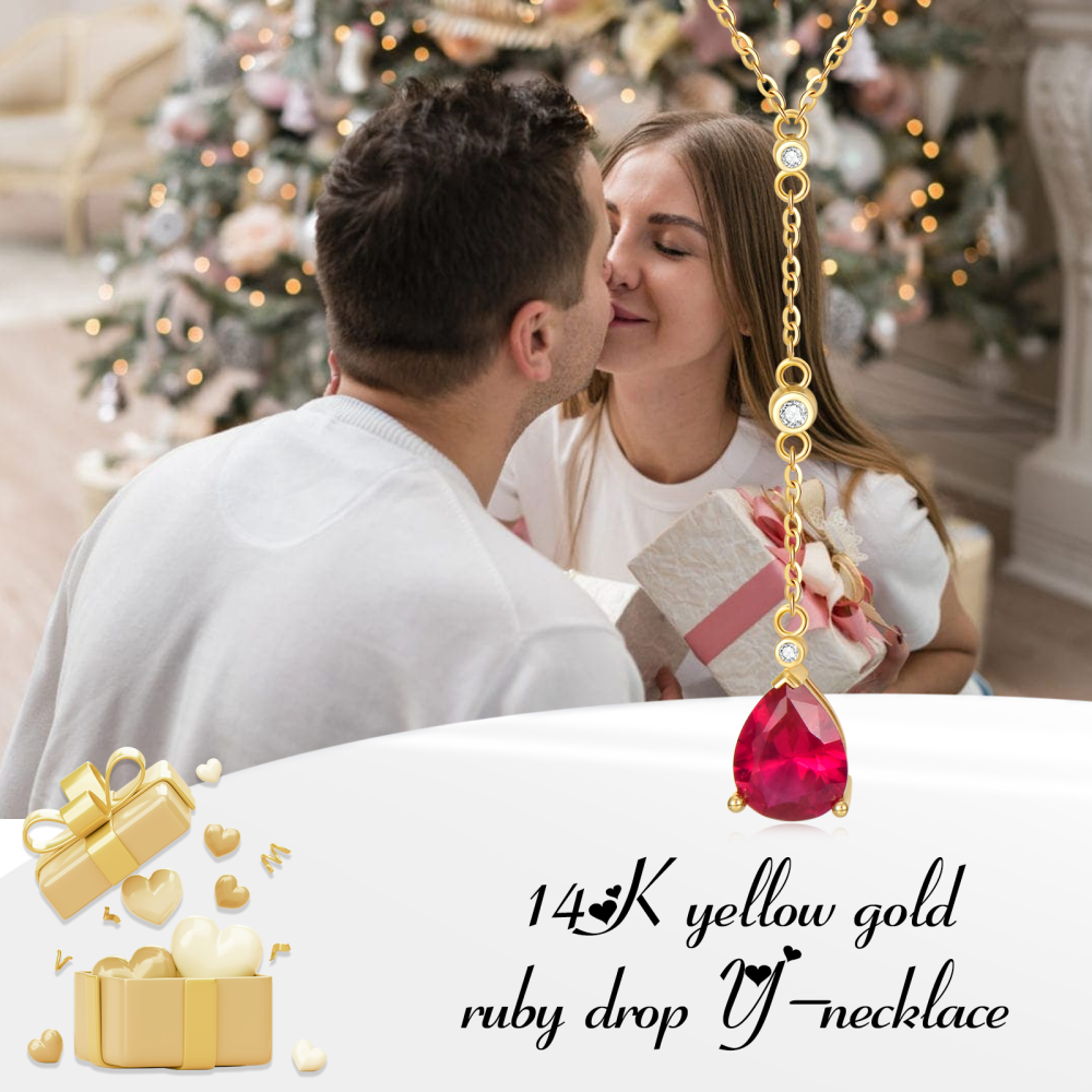 10K Gold Cubic Zirconia & Ruby Drop Shape Non-adjustable Y-Necklace-6