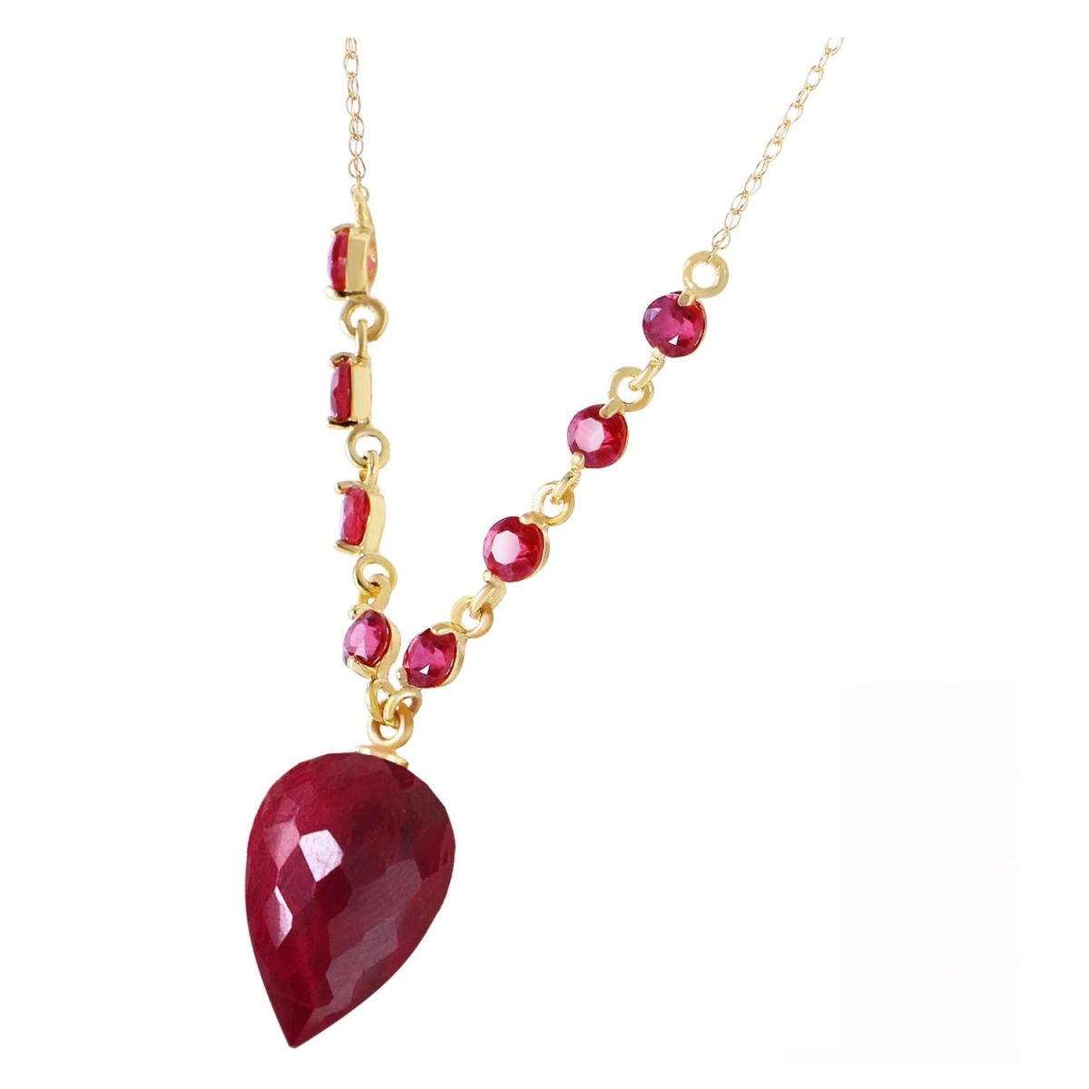 Colar com pendente em forma de gota de rubi em ouro 14K e pedras preciosas-3