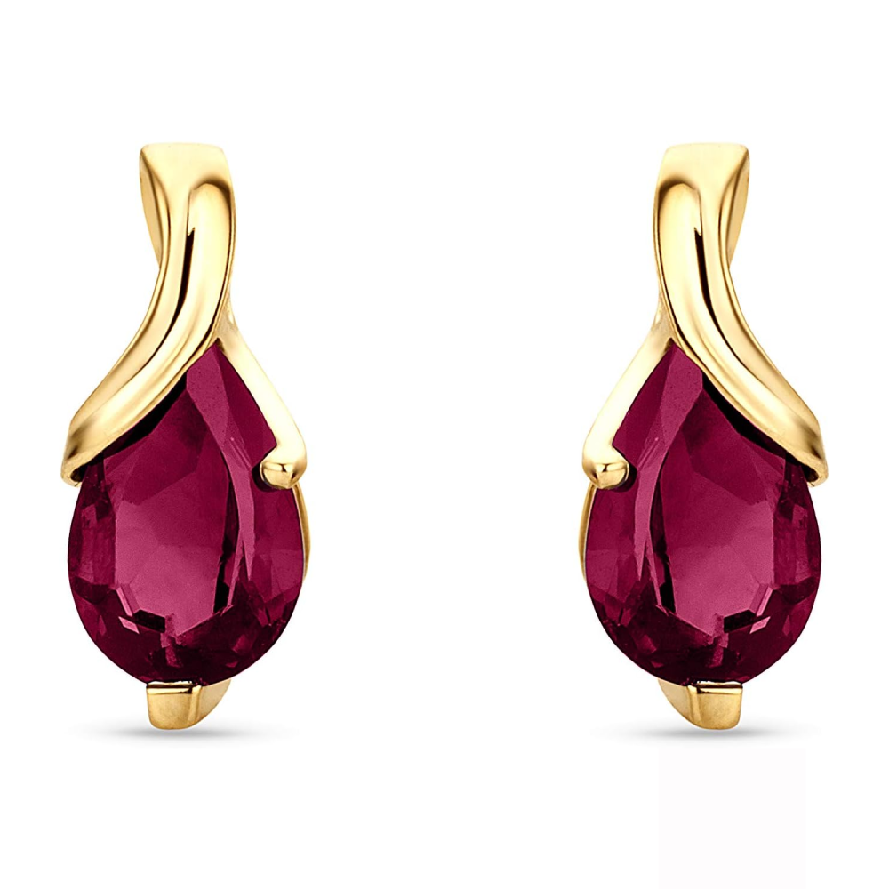 10K Gold Ruby Grandmother & Mother Drop Shape Stud Earrings Gemstone Earrings-1
