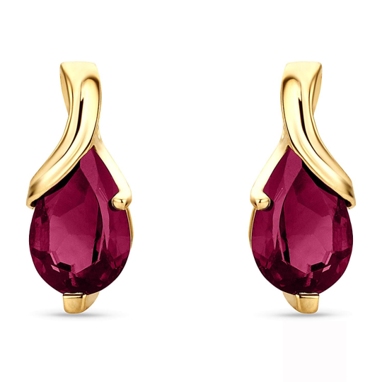 14K Gold Ruby Grandmother & Mother Drop Shape Stud Earrings Gemstone Earrings