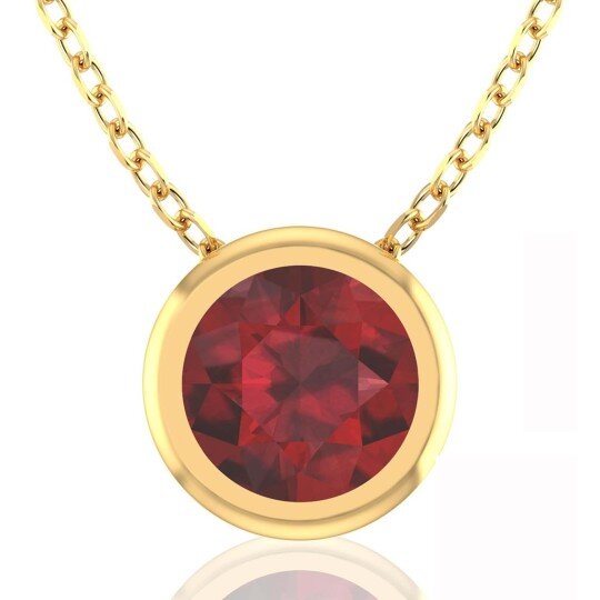 14K Gold Ruby Round Pendant Necklace Gemstone Necklace