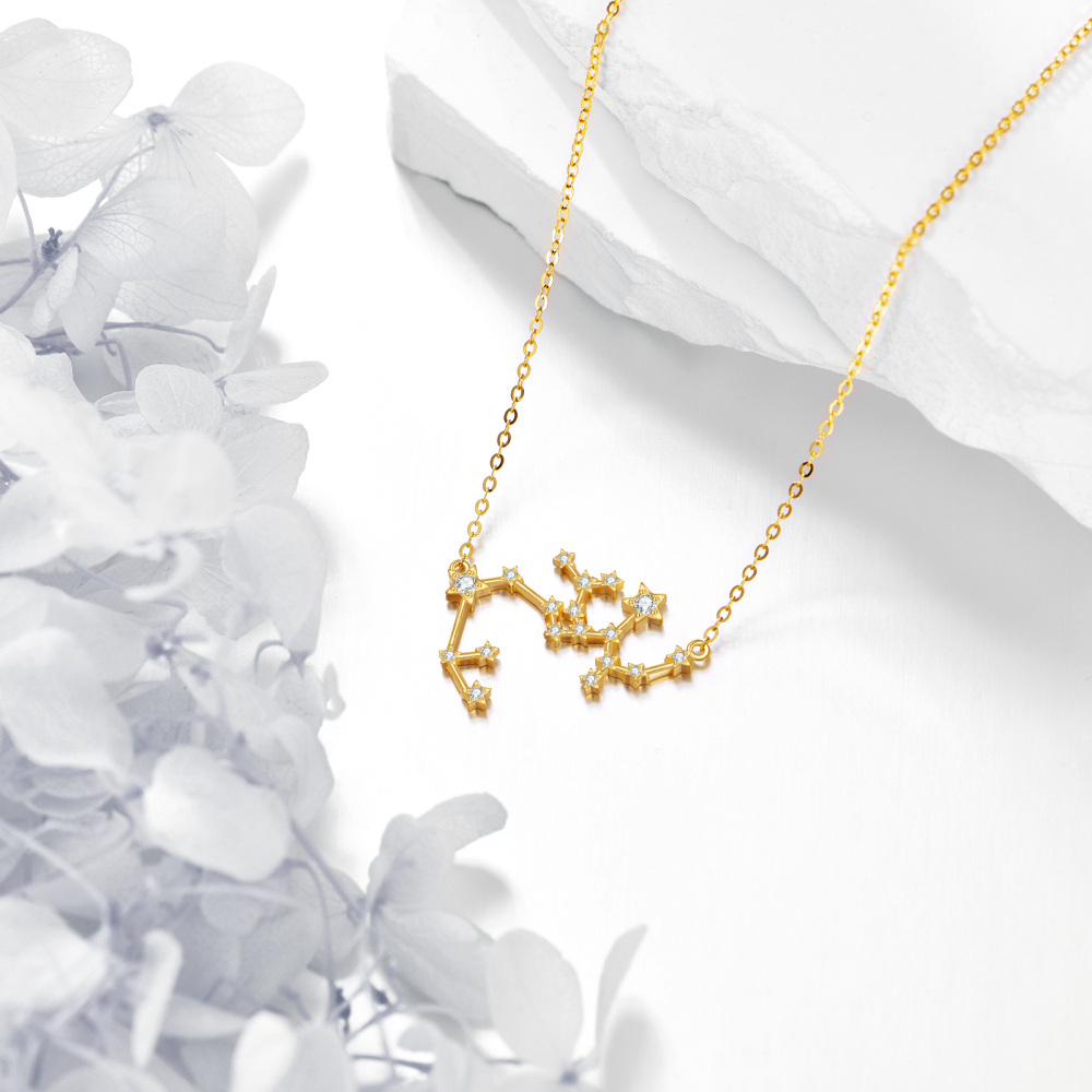 10K Gold Cubic Zirconia Sagittarius Pendant Necklace-3