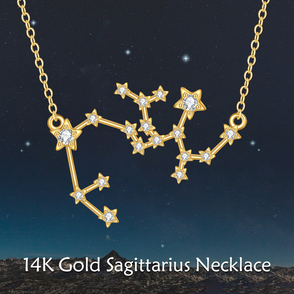 10K Gold Cubic Zirconia Sagittarius Pendant Necklace-6