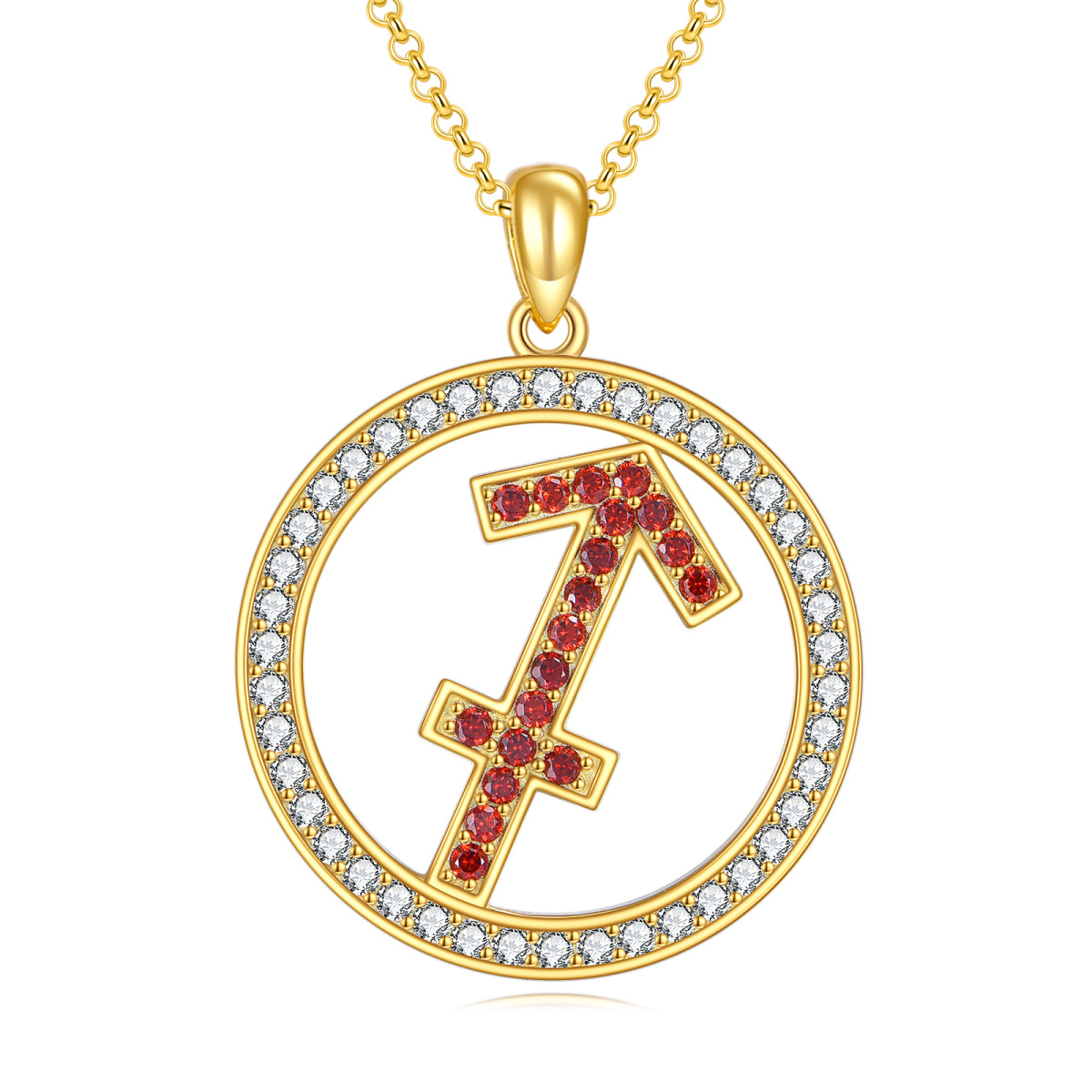 14K Gold Cubic Zirconia Sagittarius & Round Pendant Necklace-1