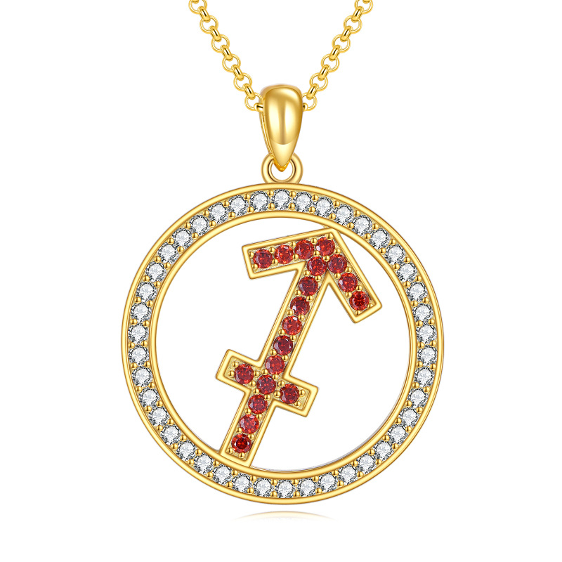 Sterling zilveren ketting met geelgouden vergulde kubieke zirkonia en een ronde hanger in de vorm van een Boogschutter-3