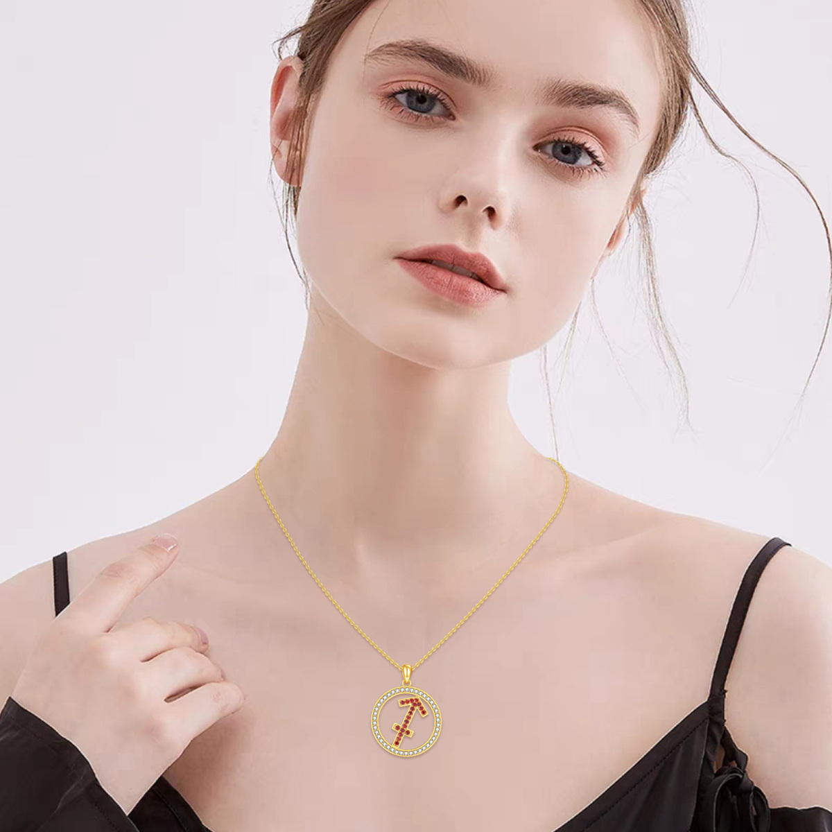 14K Gold Cubic Zirconia Sagittarius & Round Pendant Necklace-2