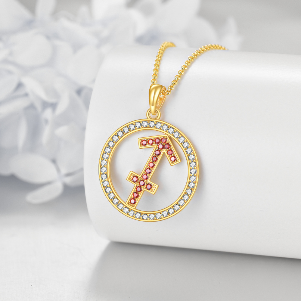 Sterling Silver with Yellow Gold Plated Cubic Zirconia Sagittarius & Round Pendant Necklace-4