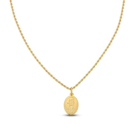 10K Gold Saint Christopher Coin Oval Medallion Necklace for Men