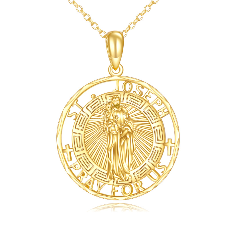 14-karatowy złoty naszyjnik z wisiorkiem Święty Józef z wygrawerowanym słowem dla mężczyzn-1
