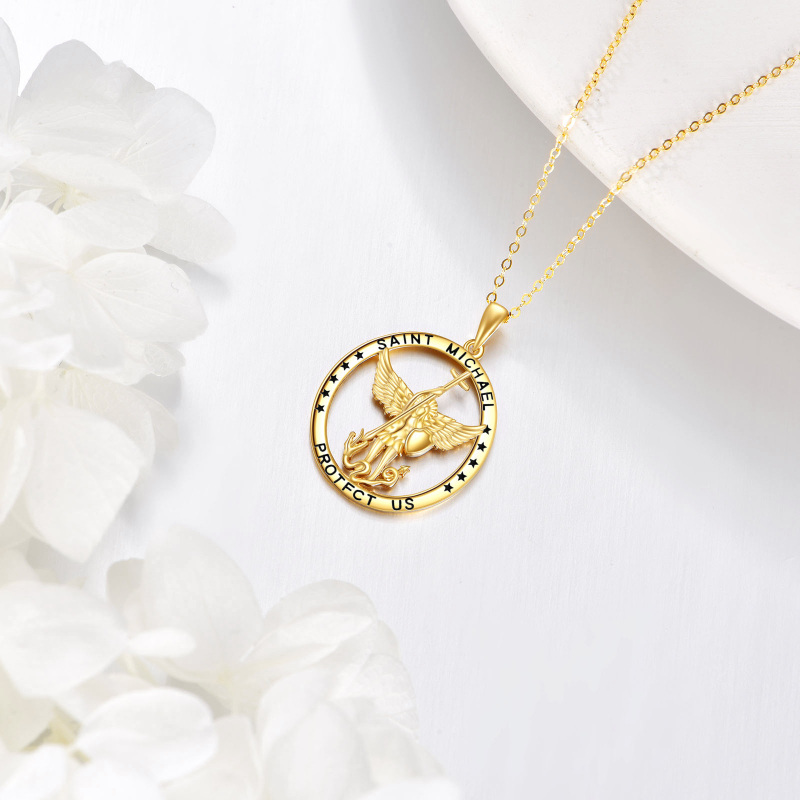 10K Gold Saint Michael Pendant Necklace with Engraved Word-3