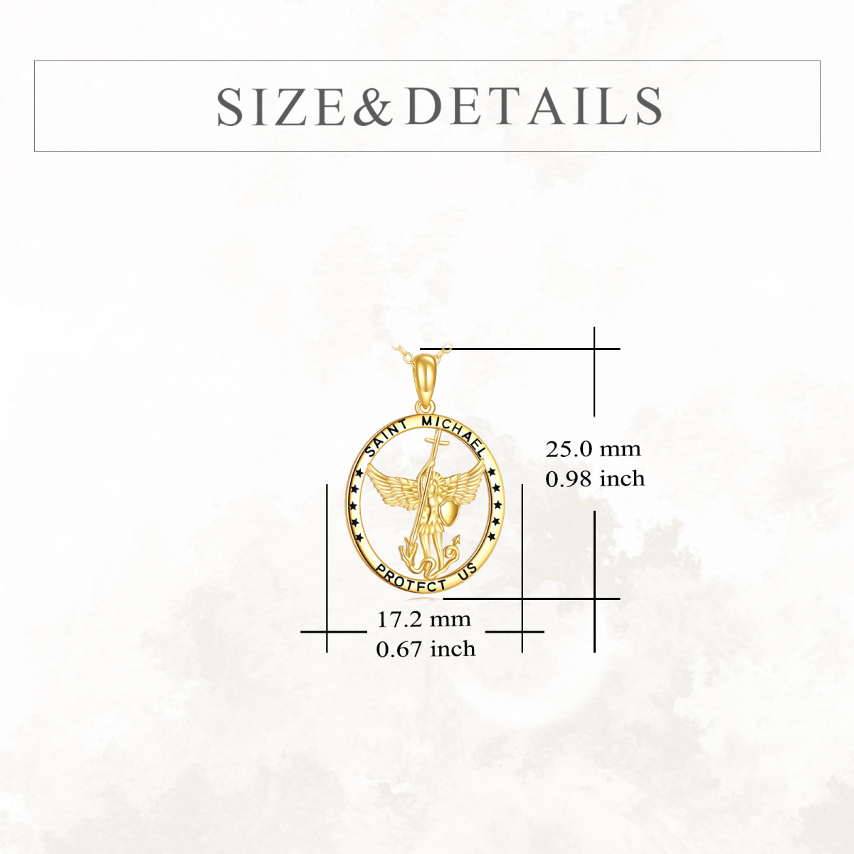 18K Gold Saint Michael Pendant Necklace with Engraved Word-5