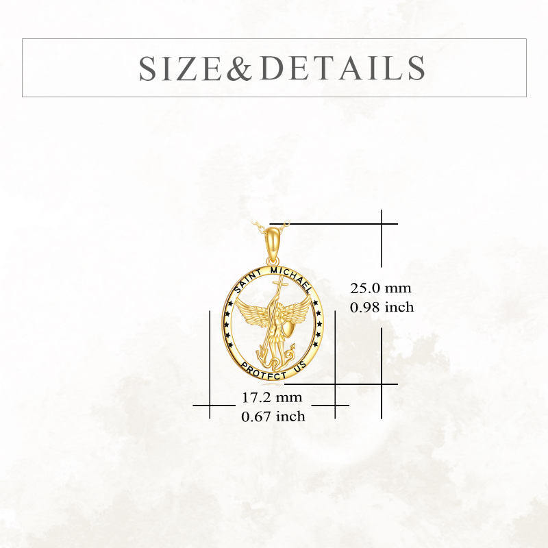 10K Gold Saint Michael Pendant Necklace with Engraved Word-5