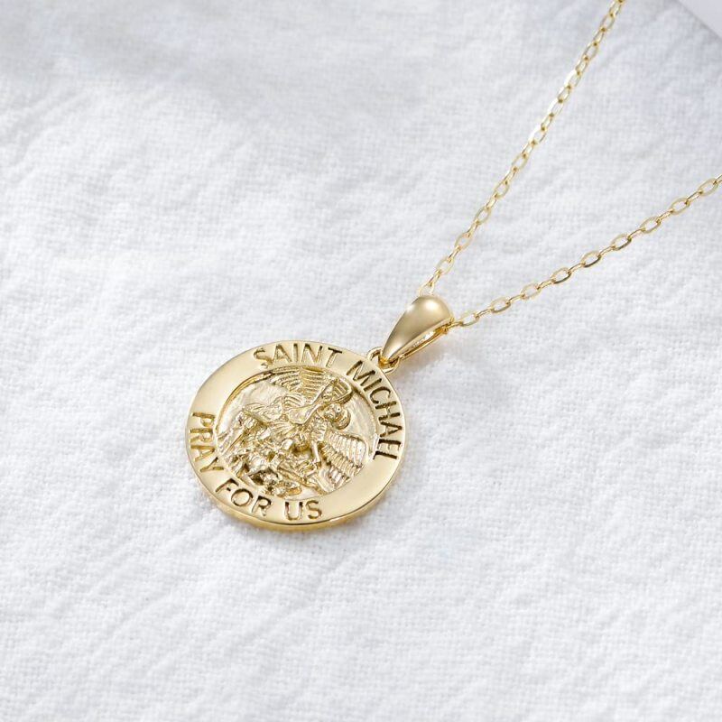 10K Gold Saint Michael Pendant Necklace with Engraved Word-4