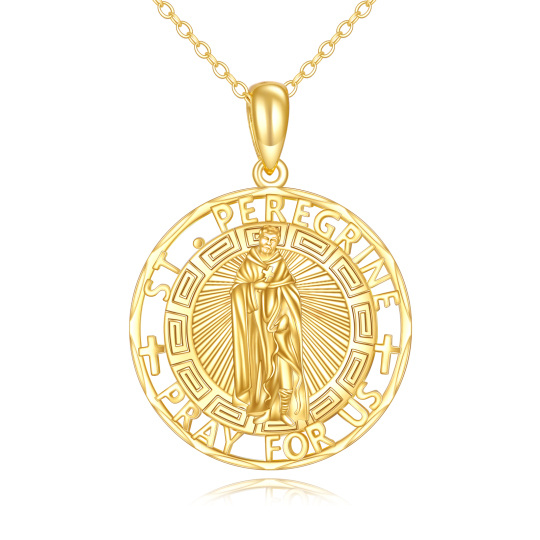 10K Gold Saint Peregrine Pendant Necklace for Men