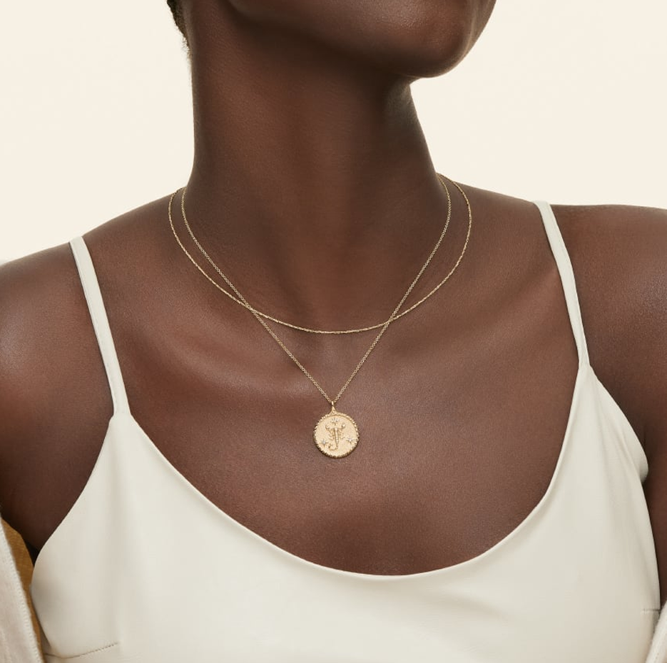 14K Gold Scorpio Zodiac Sign Diamond Medallion Pendant Necklace-2