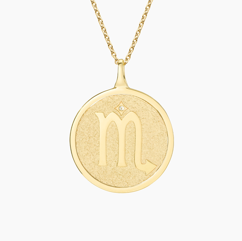 14K Gold Scorpio Zodiac Sign Diamond Medallion Pendant Necklace-3