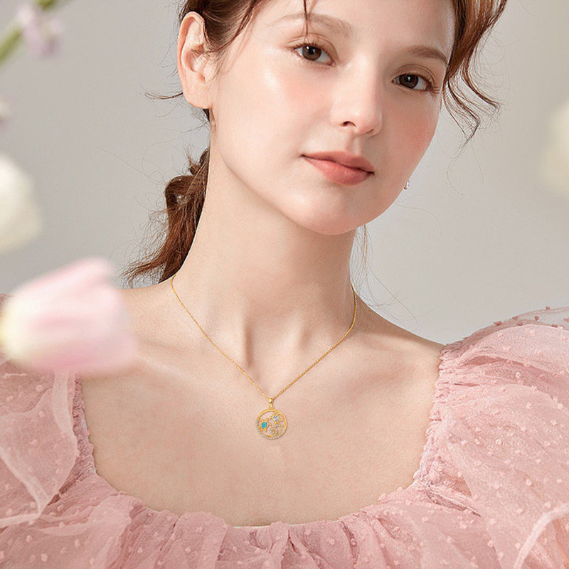 10K Gold Cubic Zirconia Sea Turtle Pendant Necklace-2