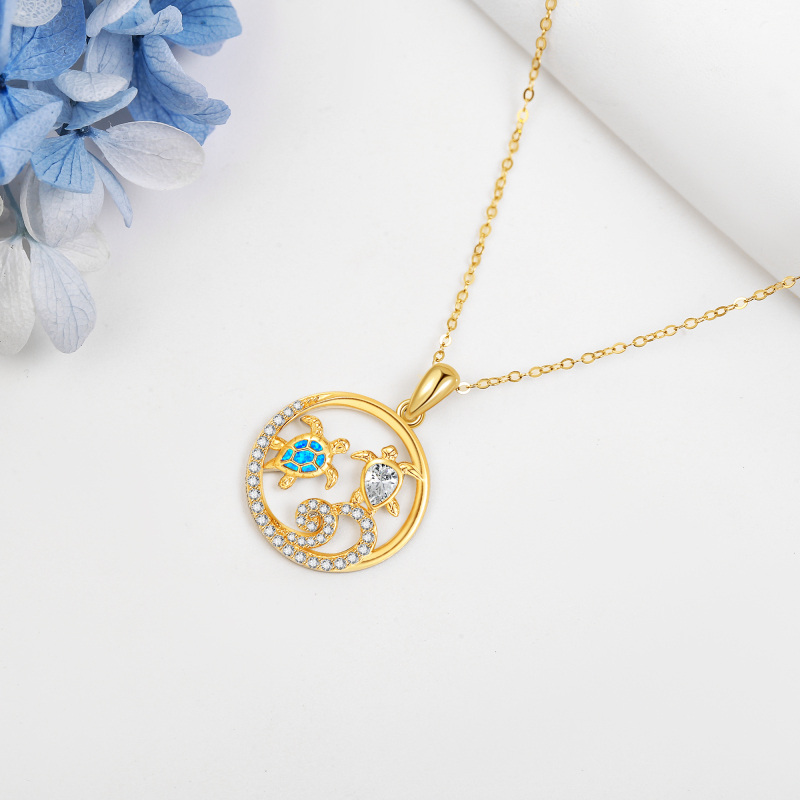 10K Gold Cubic Zirconia Sea Turtle Pendant Necklace-4