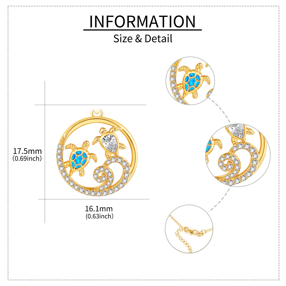 10K Gold Cubic Zirconia Sea Turtle Pendant Necklace-5