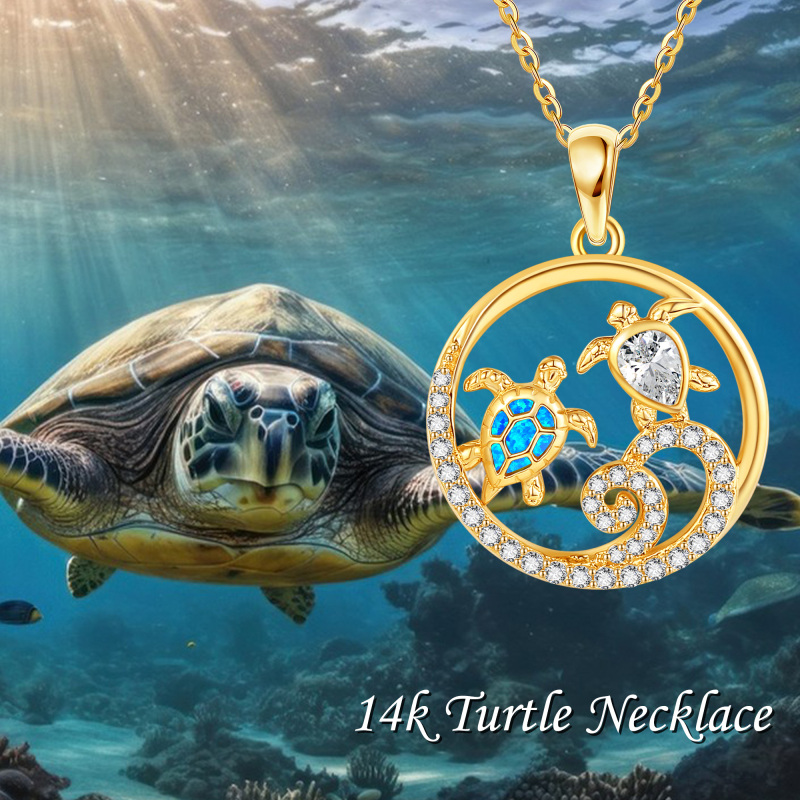 10K Gold Cubic Zirconia Sea Turtle Pendant Necklace-6