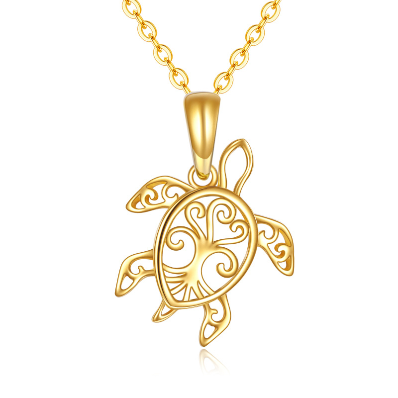 10K Gold Sea Turtle Pendant Necklace-11