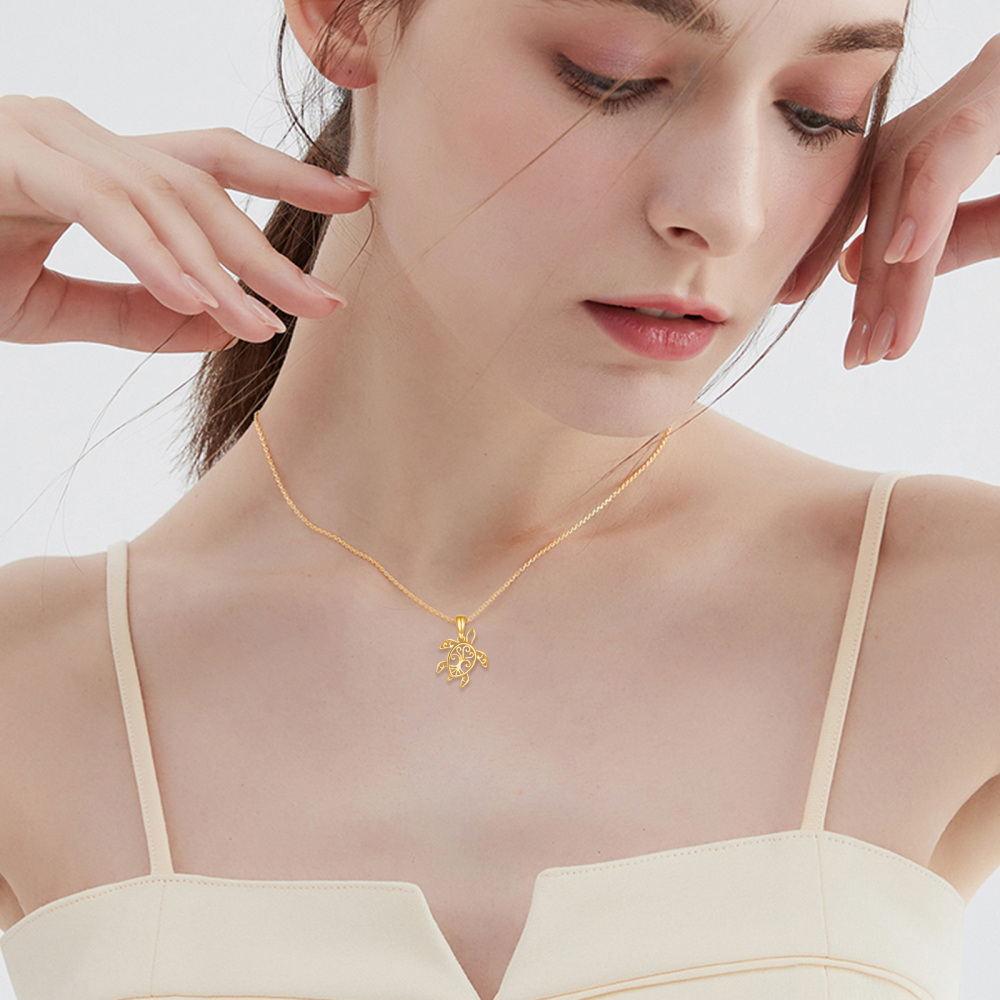 10K Gold Sea Turtle Pendant Necklace-2