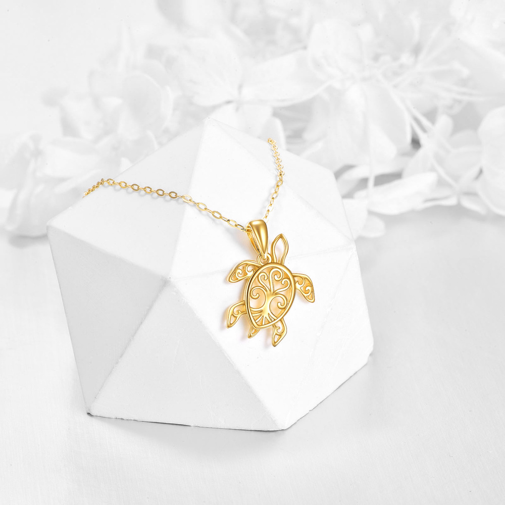 10K Gold Sea Turtle Pendant Necklace-3