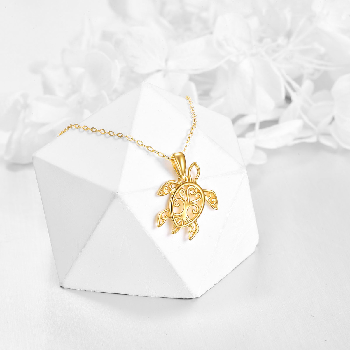 14K Gold Sea Turtle Pendant Necklace-3