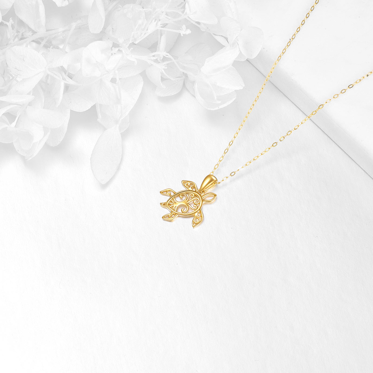 Collana con ciondolo a forma di tartaruga marina in oro 14K-4