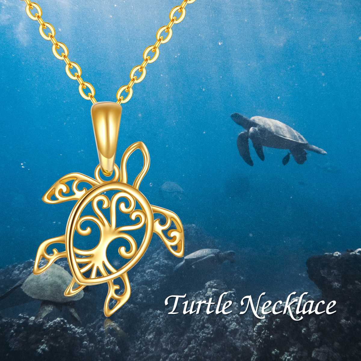 Collana con ciondolo a forma di tartaruga marina in oro 14K-5