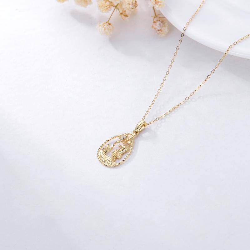 14K Gold Cubic Zirconia Seahorse & Starfish Pendant Necklace For Women-4