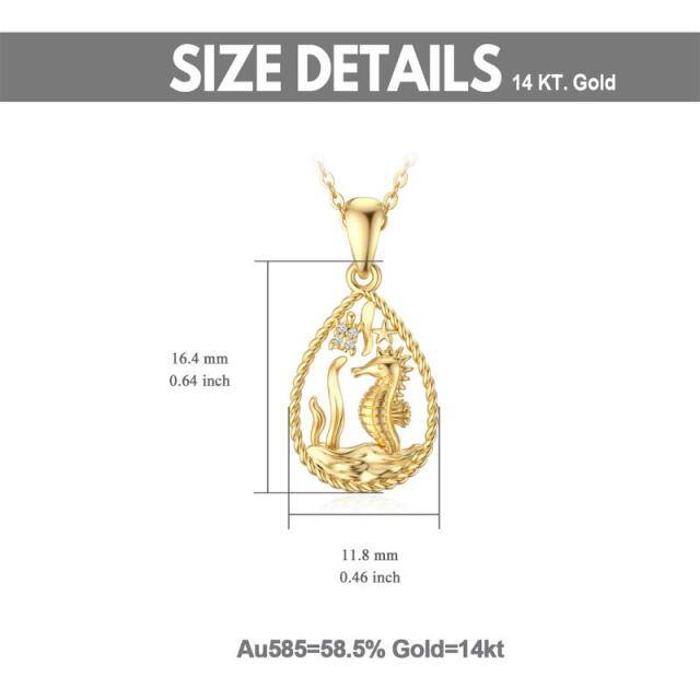 Collier en or 14K avec pendentif tortue de mer, hippocampe et étoile de mer en zircon cubi-5