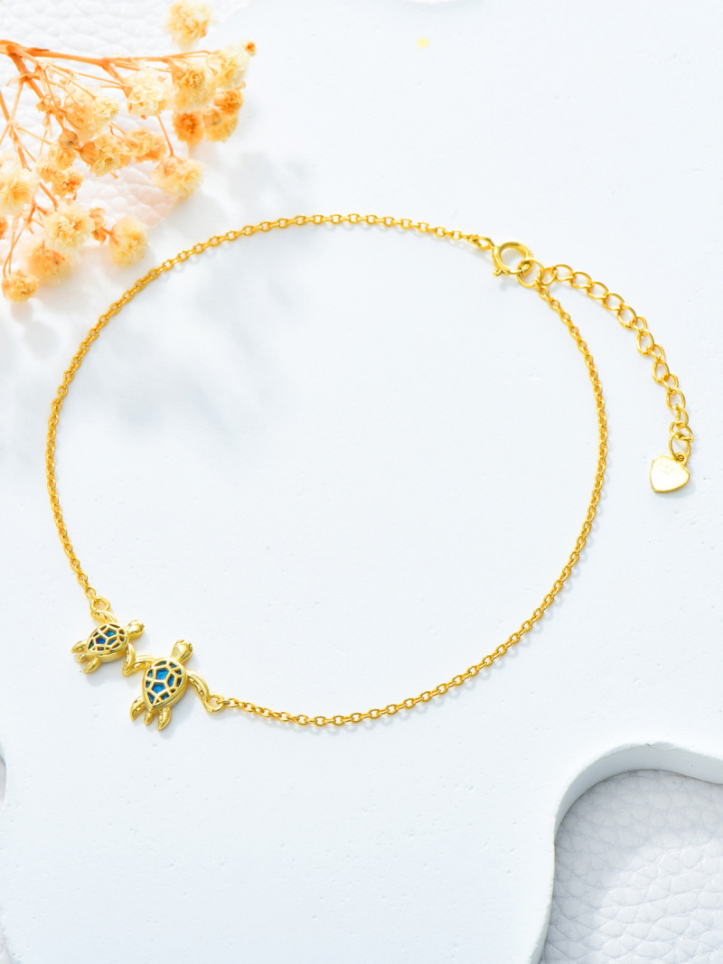 خلخال من الذهب عيار 10 قيراط بتصميم سلحفاة بحرية بطبقة واحدة-4