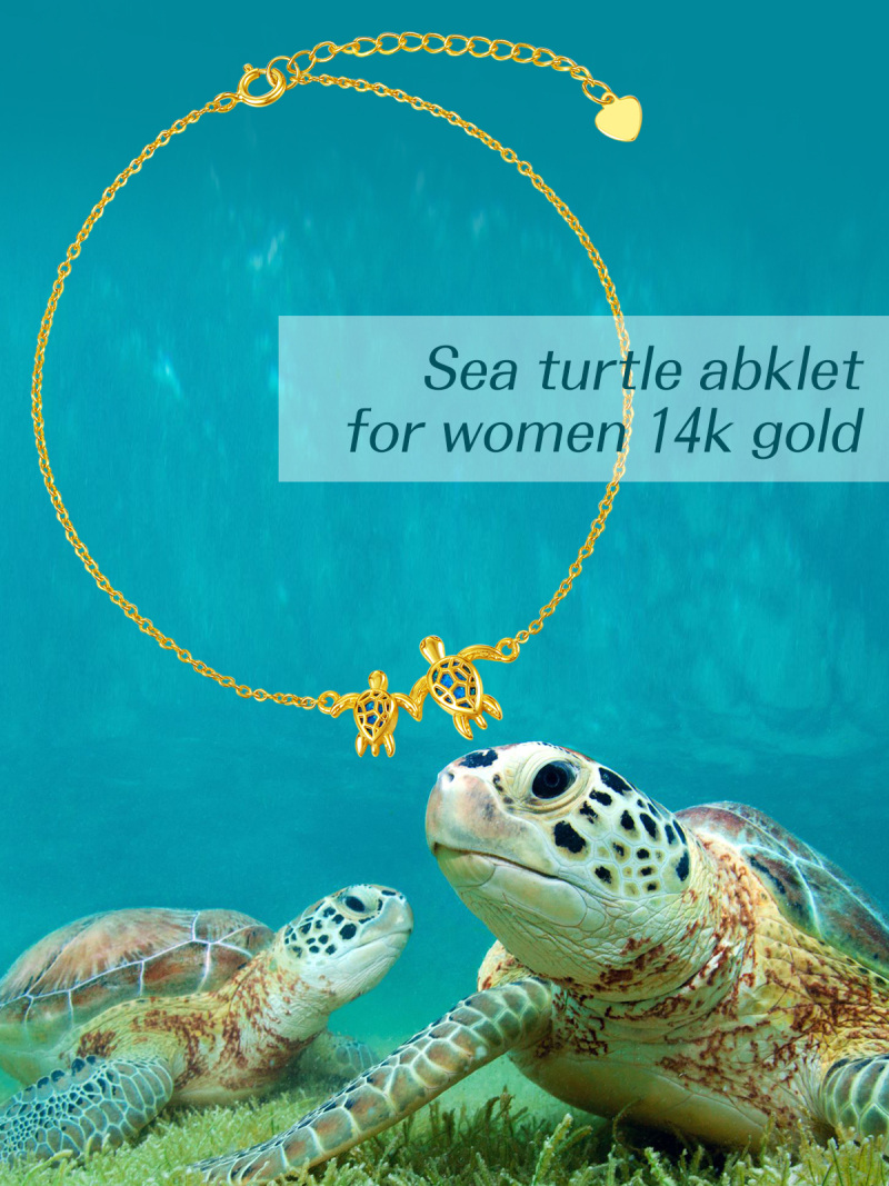 خلخال من الذهب عيار 10 قيراط بتصميم سلحفاة بحرية بطبقة واحدة-5