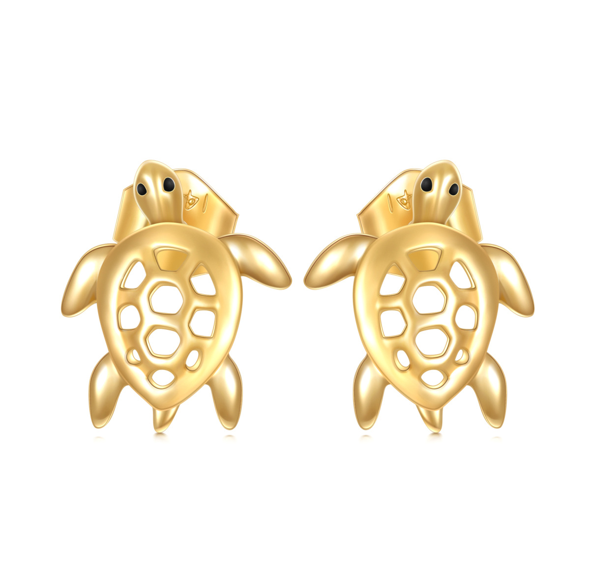 14K Gold Sea Turtle Stud Earrings-1