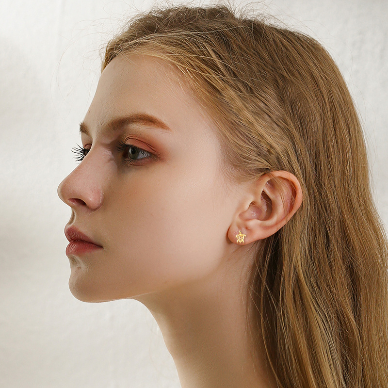 Boucles d'oreilles puces tortue de mer en or rose 10 carats-2